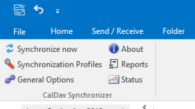 Image indicating location of the synchronisation profiles icon in the CalDAV synchroniser plugin for Outlook