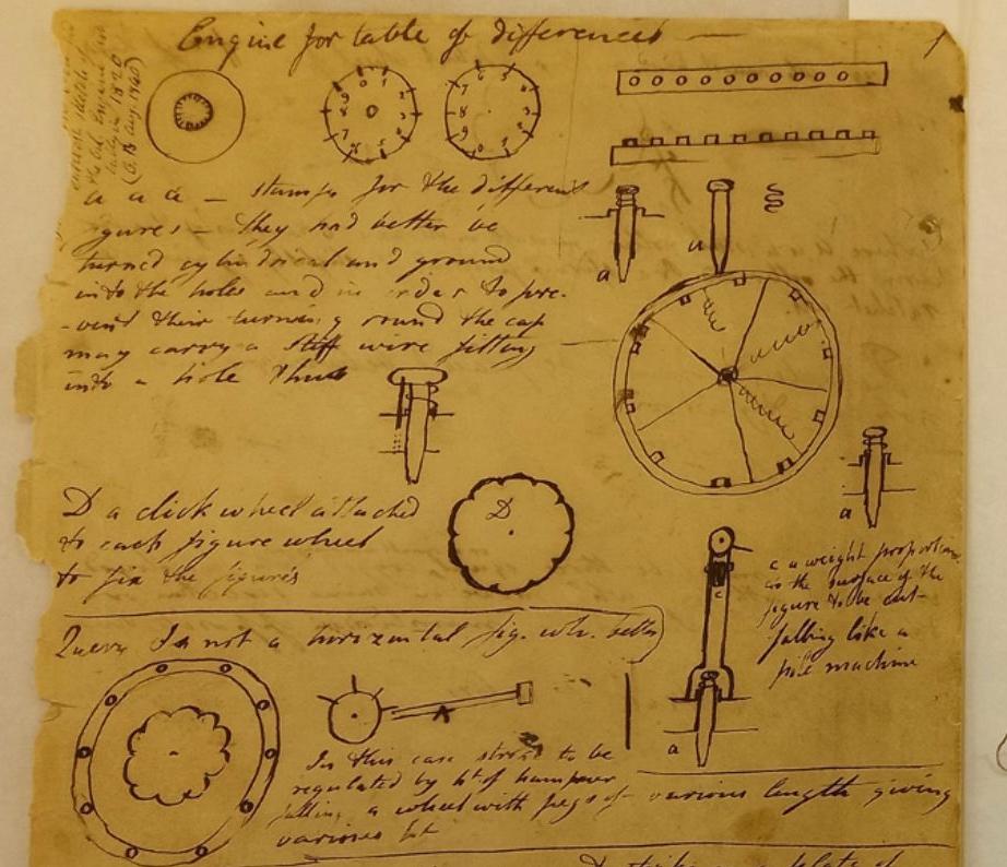 Charles Babbage early notes on his difference engine, about 1822. Page from manuscript by Charles Babbage, 1822, Oxford History of Science Museum  MS Buxton 9.2 1r, 2r