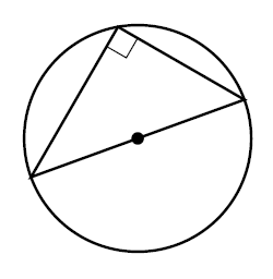 Diagram with a right-angled triangle in a circle. The centre is the midpoint of the hypotenuse