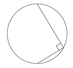 Diagram showing two chords of a circle, sharing one point. That point is marked as a right angle.