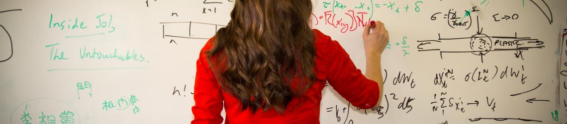 A person writing mathematics onto a whiteboard