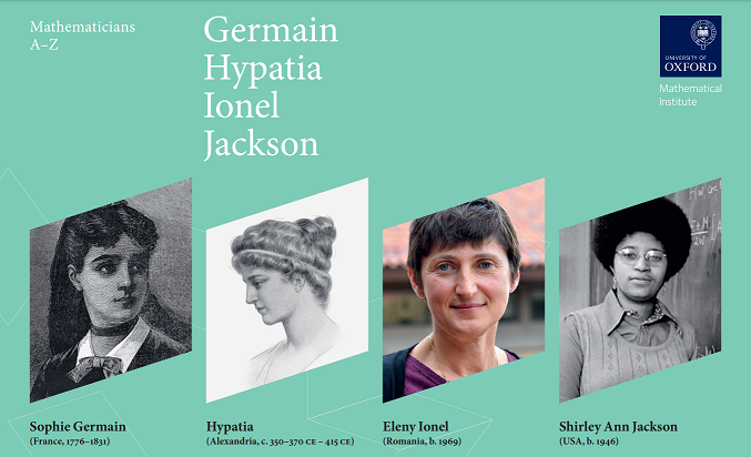 Mathematicians A-Z preview image. Germain. Hypathia. Ionel. Jackson.