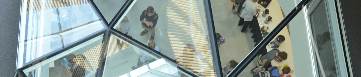 View to the mezzanine (teaching area) through the south crystal