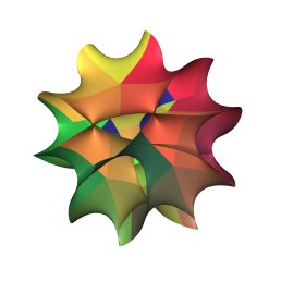 Local 2D cross-section of the real 6D manifold known in string theory as the Calabi-Yau quintic. Attributed to Andrew J. Hanson, Indiana University.