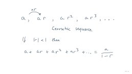 Screenshot from MAT livestream - the sum to infinity of a geometric series converges to a/(1-r) where a is the first term and a times r is the second term.