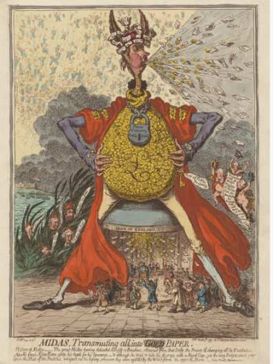 James Gillray - MIDAS, Transmuting all into GOLD PAPER