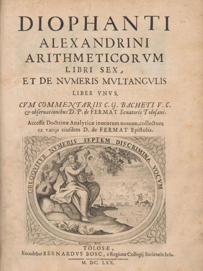 Cover of Arithmetica by Diophantus with Fermat's annotations