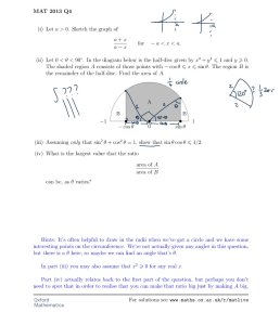 Notes from MAT livestream. The long MAT q is annotated with the radii for part (ii), and sketches of the graph for (i). Separately, a sector of a circle is drawn to explain arc length (one third of circle is one third of the circumference)