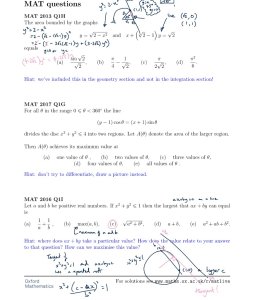 Annotated worksheet. Diagrams are drawn for the first and third MAT problems below, and these are also reproduced below. The phrase "max(a,b)" is labelled "maximum of a and b".