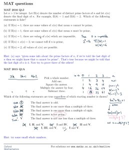 More solutions to MAT questions (also below). For MAT 2015 Q1A, a table has been drawn to work out what happens if the initial number is 0,1,2 (without algebra!)