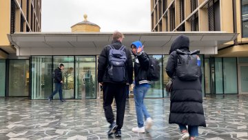 Students entering the building