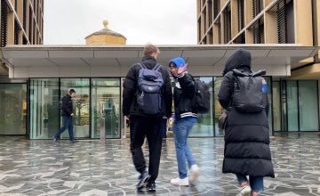 Students entering the building