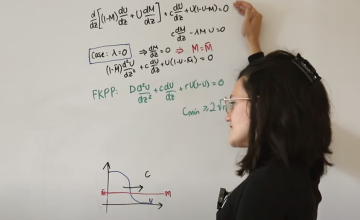 Image of Becky Crossley and a whiteboard full of maths