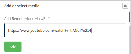 Screenshot of the Insert Media dialog, with a YouTube video URL entered in the text field
