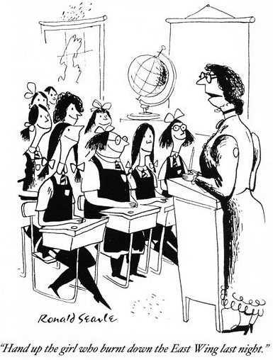 Image: a Ronald Searle cartoon from the St Trinians series by Geoffrey Willans and Ronald Searle