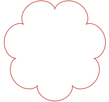 An epicycloid - a closed curve with more lobes. It's roughly like a flower sort of shape, with small lobes around the outside of a roughly circular shape. An epicycloid - a closed curve with more lobes. It's roughly like a flower sort of shape, with small lobes around the outside of a roughly circular shape.