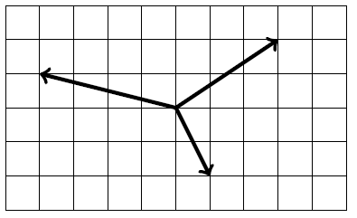 Three vectors pointing out from the origin. One is pointing roughly West and is large in magnitude than the other two, which are pointing roughly South-East and North-East.