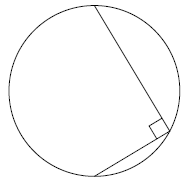 A circle with two chords marked, which meet at a point on one side of the circle. The angle where they meet is marked with a right angle.