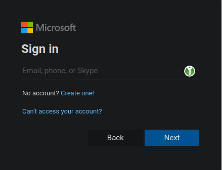Microsoft sign in screen with the KeePassXC icon displayed over the email field Microsoft sign in screen with the KeePassXC icon displayed over the email field