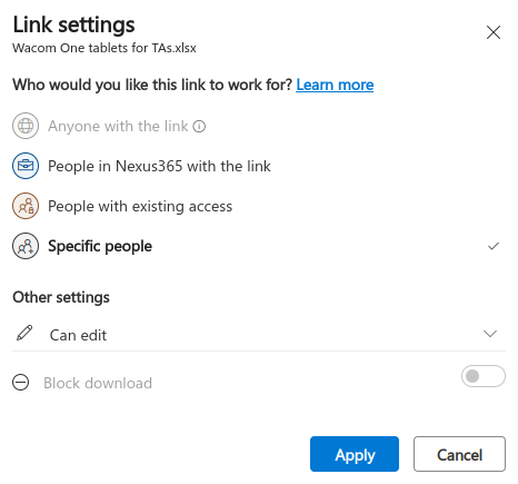 Sharing permissions Sharing permissions