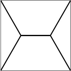 A square with roads drawn in; the two corners on the left connect to one junction, and the two corners on the right connect to another junction. The junctions are connected. The angles at the junction are 120 degrees.