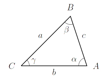 The triangle ABC as described in the text below.
