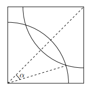 A square with two arcs drawn from opposite corners, overlappin in the middle. The angle between the line joining the corners and the point where the arcs cross is labelled alpha A square with two arcs drawn from opposite corners, overlappin in the middle. The angle between the line joining the corners and the point where the arcs cross is labelled alpha