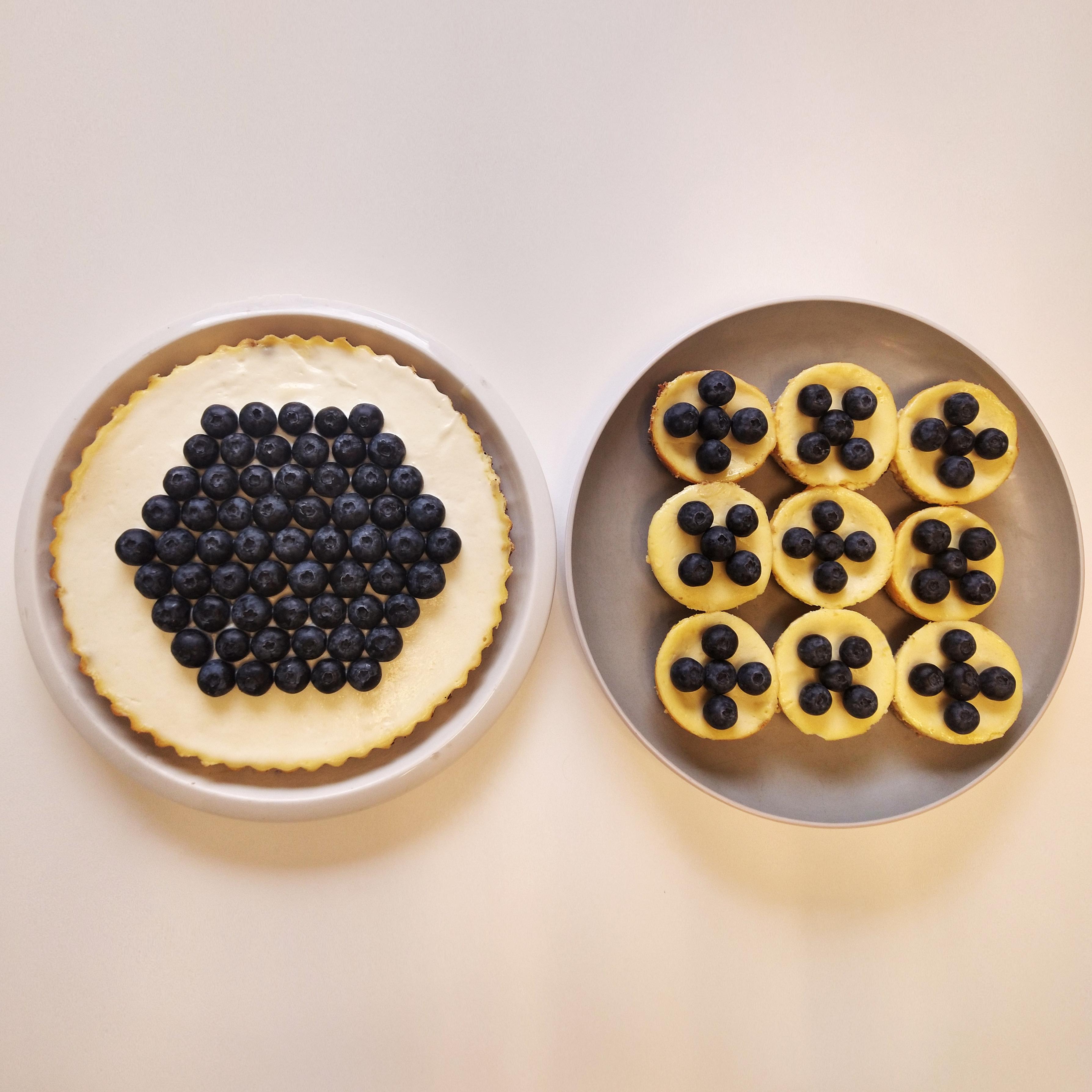 Cheesecakes packed with blueberries.