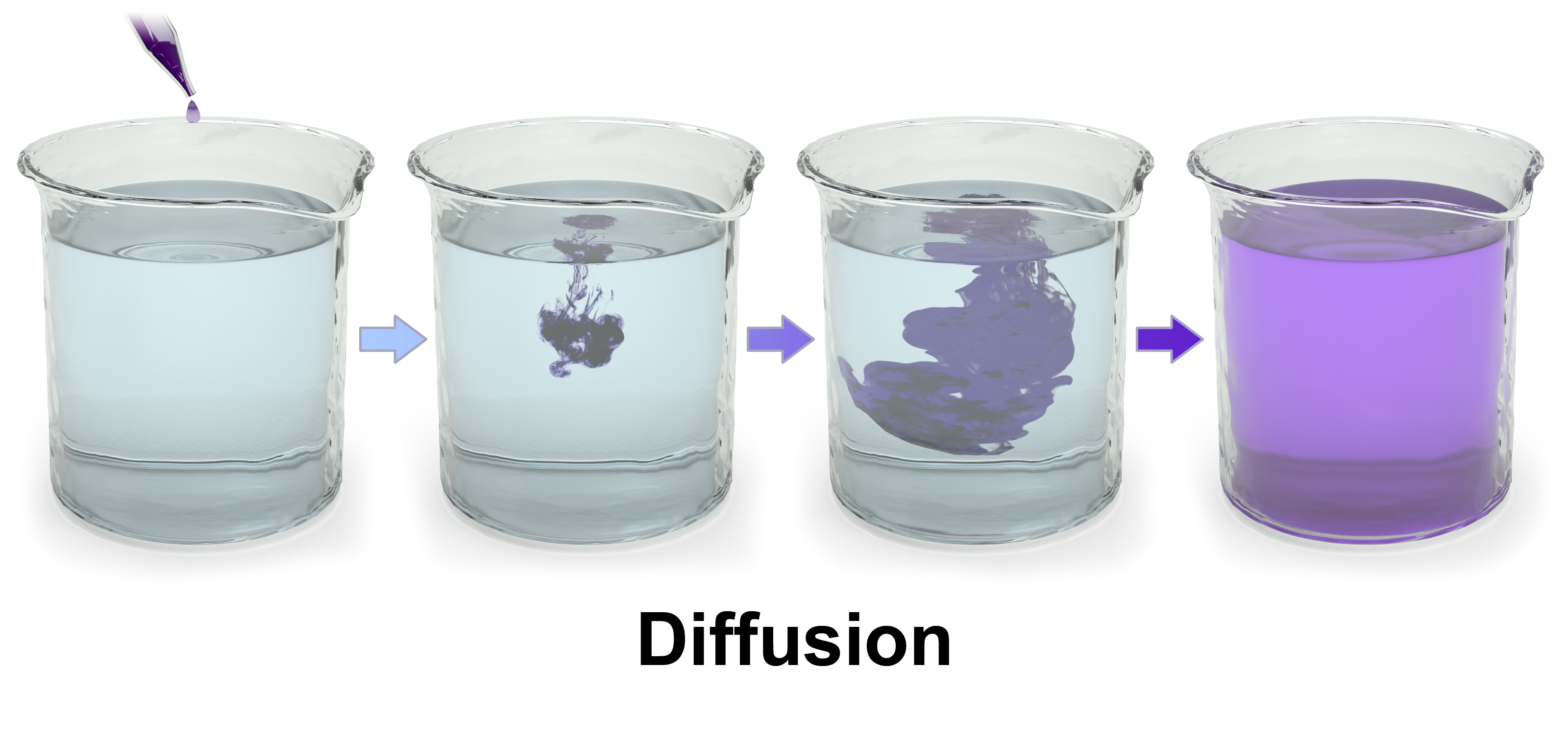 Figure illustrating how colour diffuses into a glass of liquid.