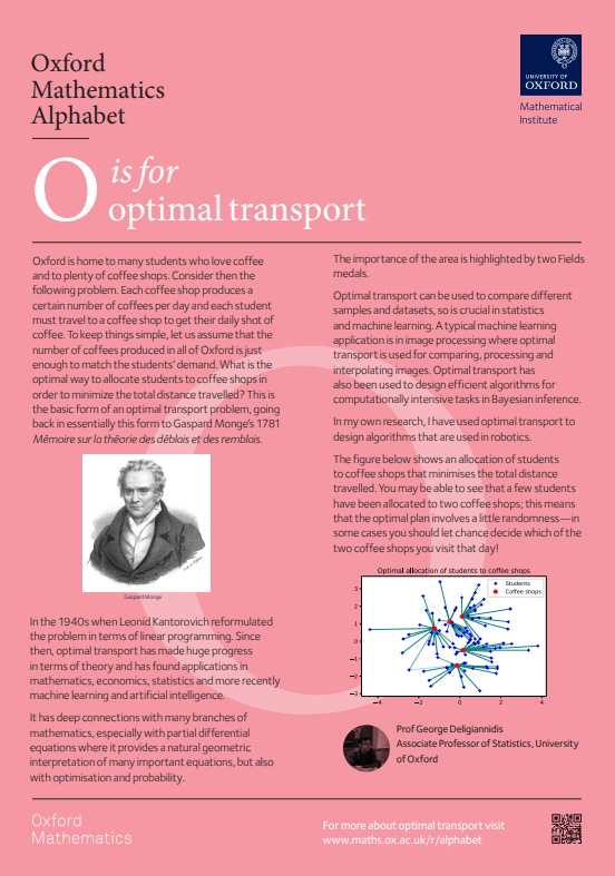 O is for optimal transport poster in pink