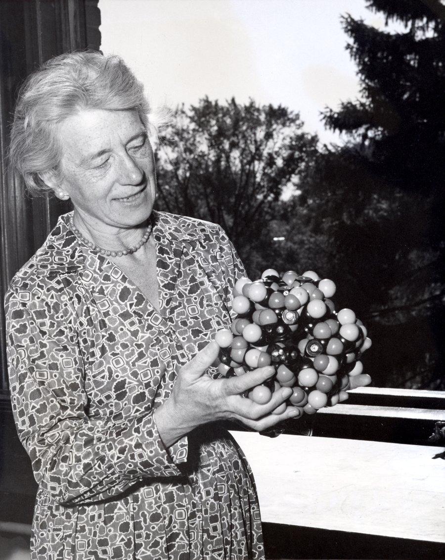 Dorothy Maud Wrinch holding model of a crystal, Sophia Smith Collection, Smith College