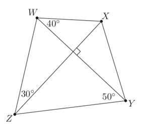 Quadrilateral with perpendicular diagonals, and three angles marked as in the text. Quadrilateral with perpendicular diagonals, and three angles marked as in the text.