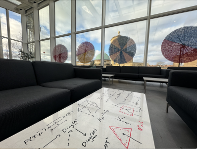 Common Room white tables with maths