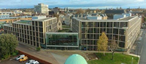 A birds-eye view of the Andrew Wiles building among the Oxford skyline A birds-eye view of the Andrew Wiles building among the Oxford skyline