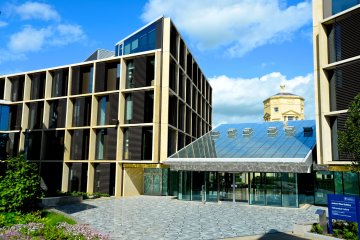 The Oxford Maths Institute, a modern building of glass and concrete