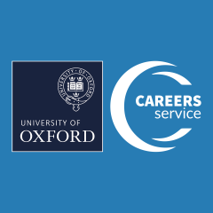 Oxford Uni Careers Service logo; the name within a circle, in white, on a mid-blue background