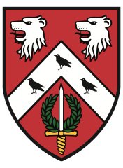 St Anne's College logo; a red shield with white triangle and two lion/gryphon heads