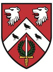 St Anne's College logo; a red shield with white triangle and two lion/gryphon heads St Anne's College logo; a red shield with white triangle and two lion/gryphon heads