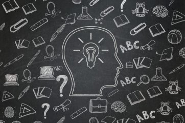 Image of a head outline surrounded by ideas Image of a head outline surrounded by ideas