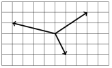 Three arrows on a grid. One points three squares right and two squares up. One points one square left and two squares down. One points four squares left and one square up Three arrows on a grid. One points three squares right and two squares up. One points one square left and two squares down. One points four squares left and one square up