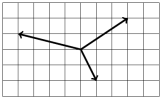 Three arrows on a grid. One points three squares right and two squares up. One points one square left and two squares down. One points four squares left and one square up