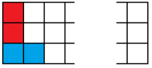 A 3 by n grid with one vertical domino above one horizontal domino covering the left edge