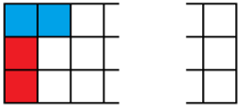 A 3 by n grid with a vertical domino below a horizontal domino covering the left edge