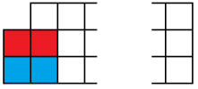 A 3 by n grid with a corner removed, with the left edge under the missing corner covered by two sideways dominos A 3 by n grid with a corner removed, with the left edge under the missing corner covered by two sideways dominos