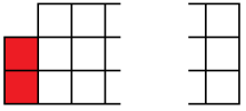A 3 by n grid, with the left edge under the missing corner covered by a single domino A 3 by n grid, with the left edge under the missing corner covered by a single domino