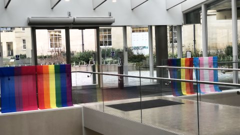 AWB entrance with LGBTQ+ flags