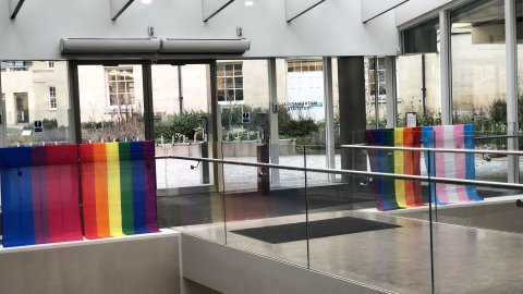 AWB entrance with LGBTQ+ flags