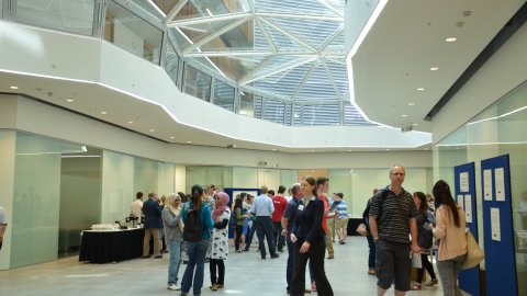 people in mezzanine circulation space