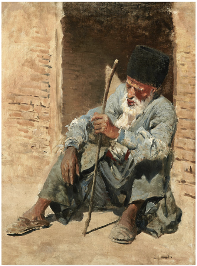 Edwin Lord Weeks - Old man resting in a doorway Edwin Lord Weeks - Old man resting in a doorway